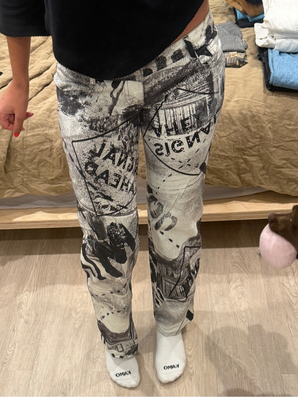 Miaou Newspaper Print Straight Leg Pants XS